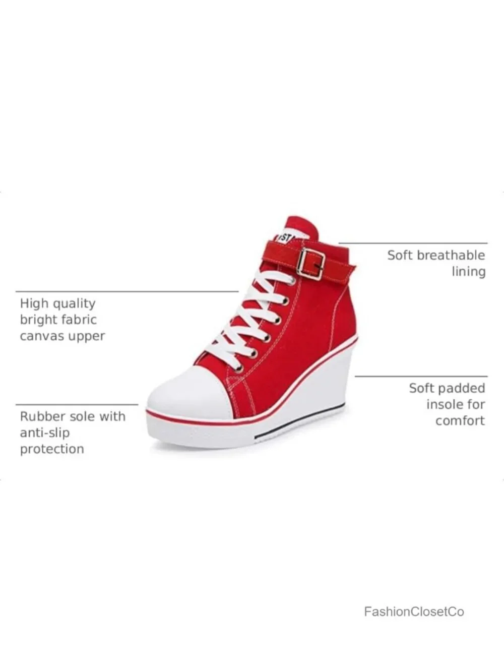 Women's Canvas High-Heeled Platform Wedge Sneakers, Lace-Up, Breathable, Rubber